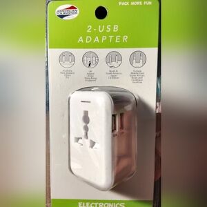 Universal Travel Adapter with Dual USB Ports - White